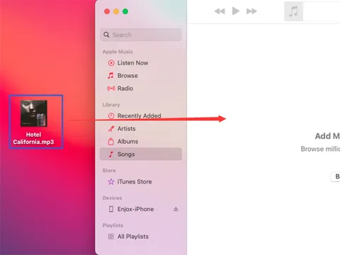 Musiikin vetäminen iTunesin Songs-kansioon (vaihe 2)