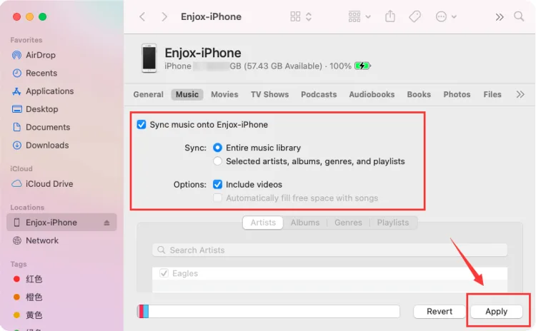 Musiikin synkronointi iPhoneen Enjoxia varten (vaihe 4)