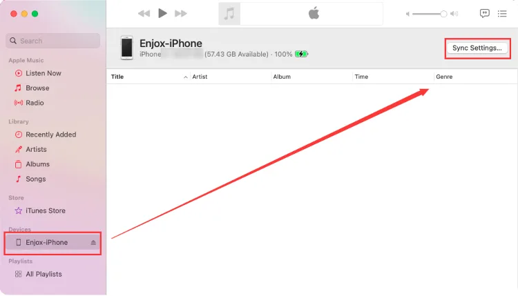 Musiikin synkronointi iPhoneen Enjoxia varten (vaihe 3)